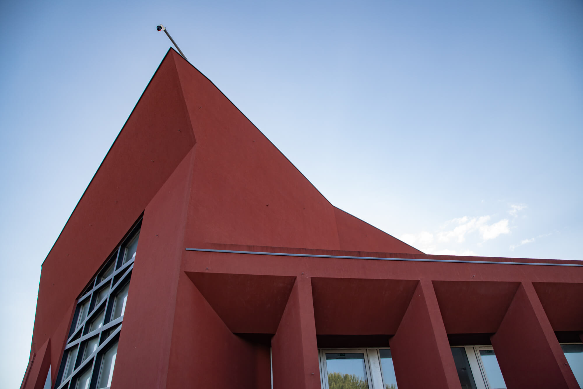Campus building red facade